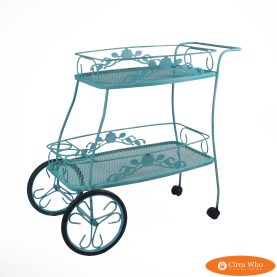 Mid Century Modern Turquoise Metal Bar Cart