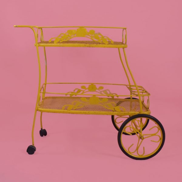 Mid Century Outdoor Yellow Bar Cart