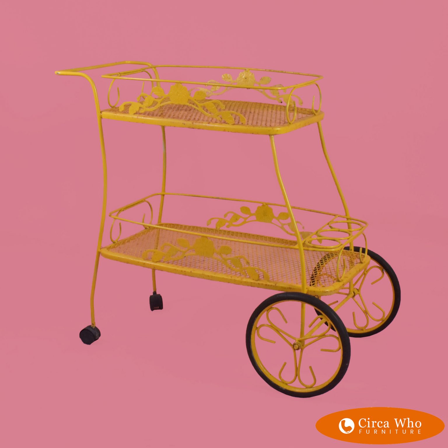 Mid Century Outdoor Yellow Bar Cart Circa Who