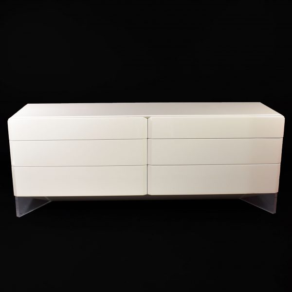 Mid Century White Dresser With Lucite by Rougier