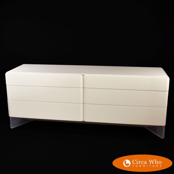 Mid Century White Dresser With Lucite by Rougier