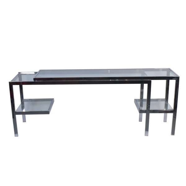 Milo Baughman Style Expandable Chrome and Glass Console Table