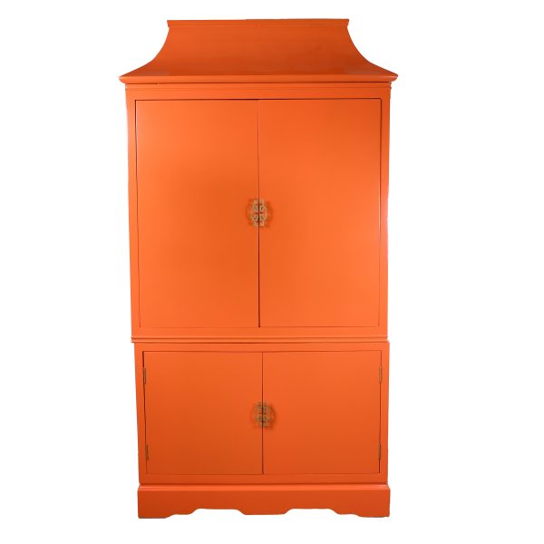 Orange Chinoiserie Pagoda-Top Armoire