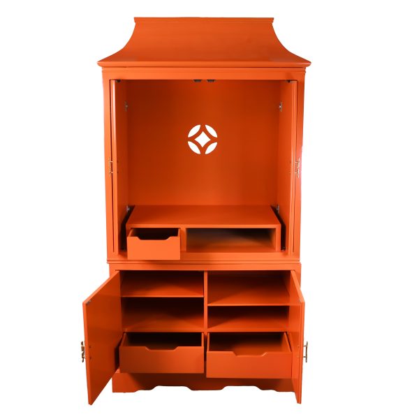 Orange Chinoiserie Pagoda-Top Armoire