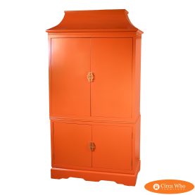 Orange Chinoiserie Pagoda-Top Armoire