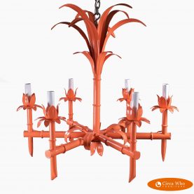 Orange Faux Bamboo Palm Frond Chandelier