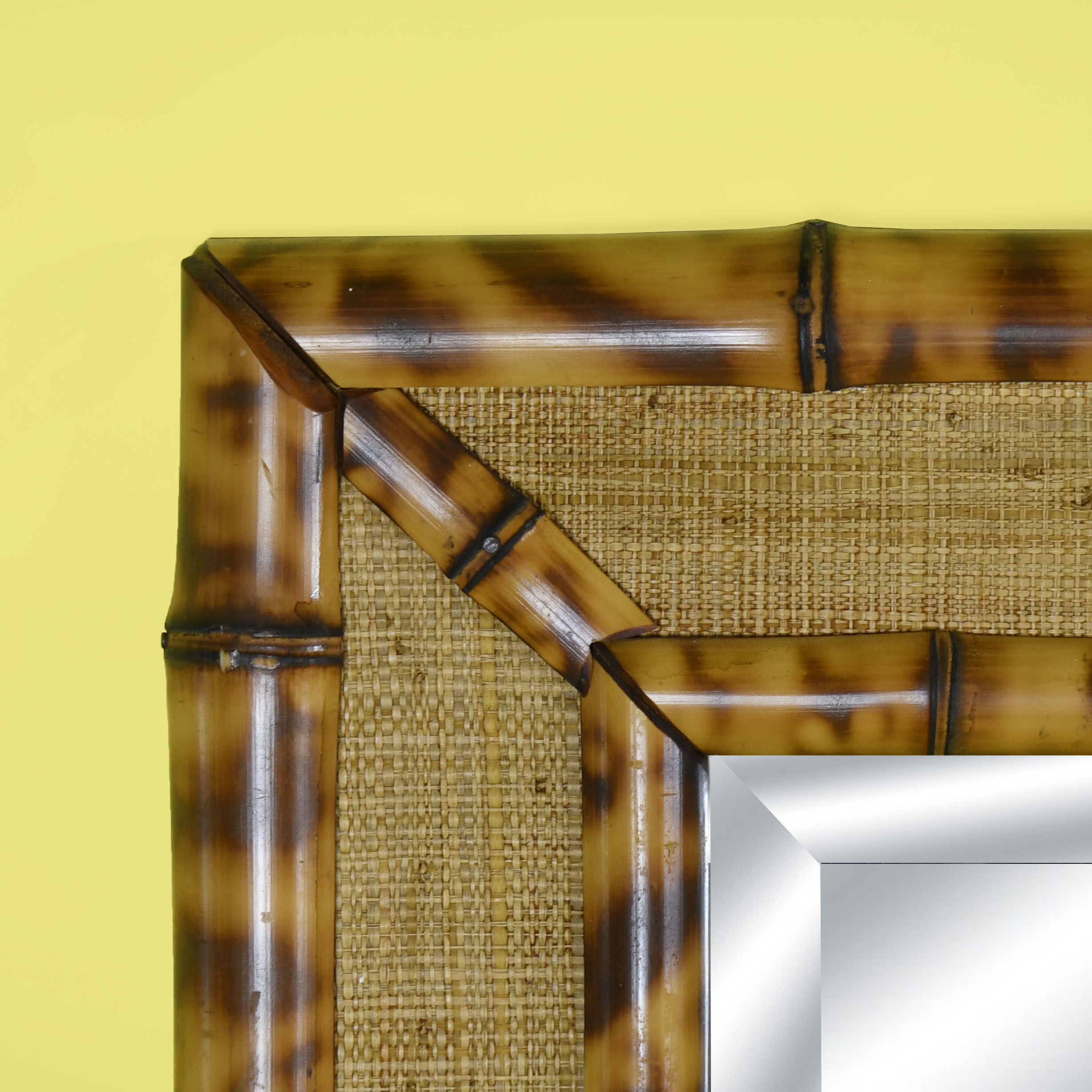 Oversized Burnt Bamboo and Grasscloth Mirror