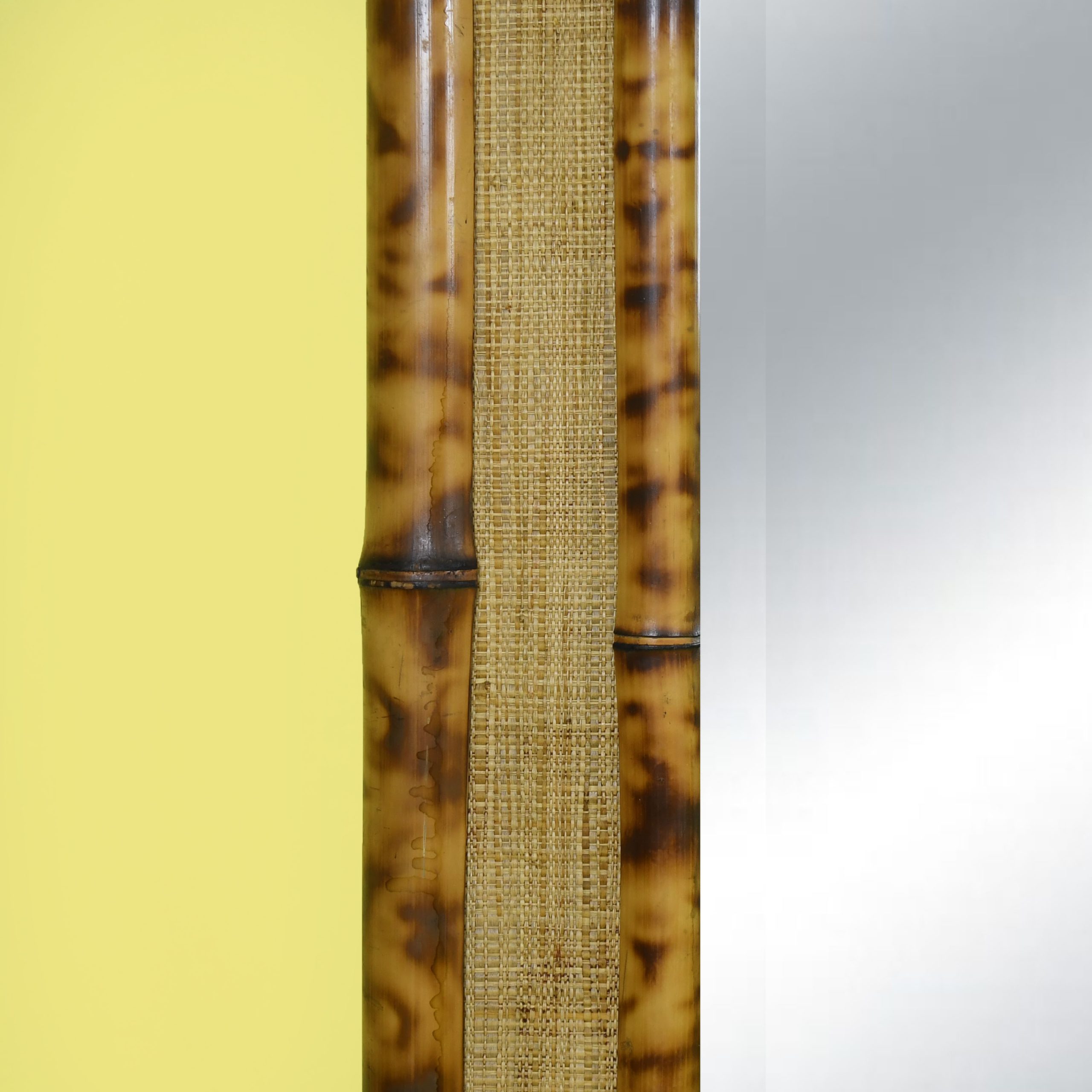 Oversized Burnt Bamboo and Grasscloth Mirror