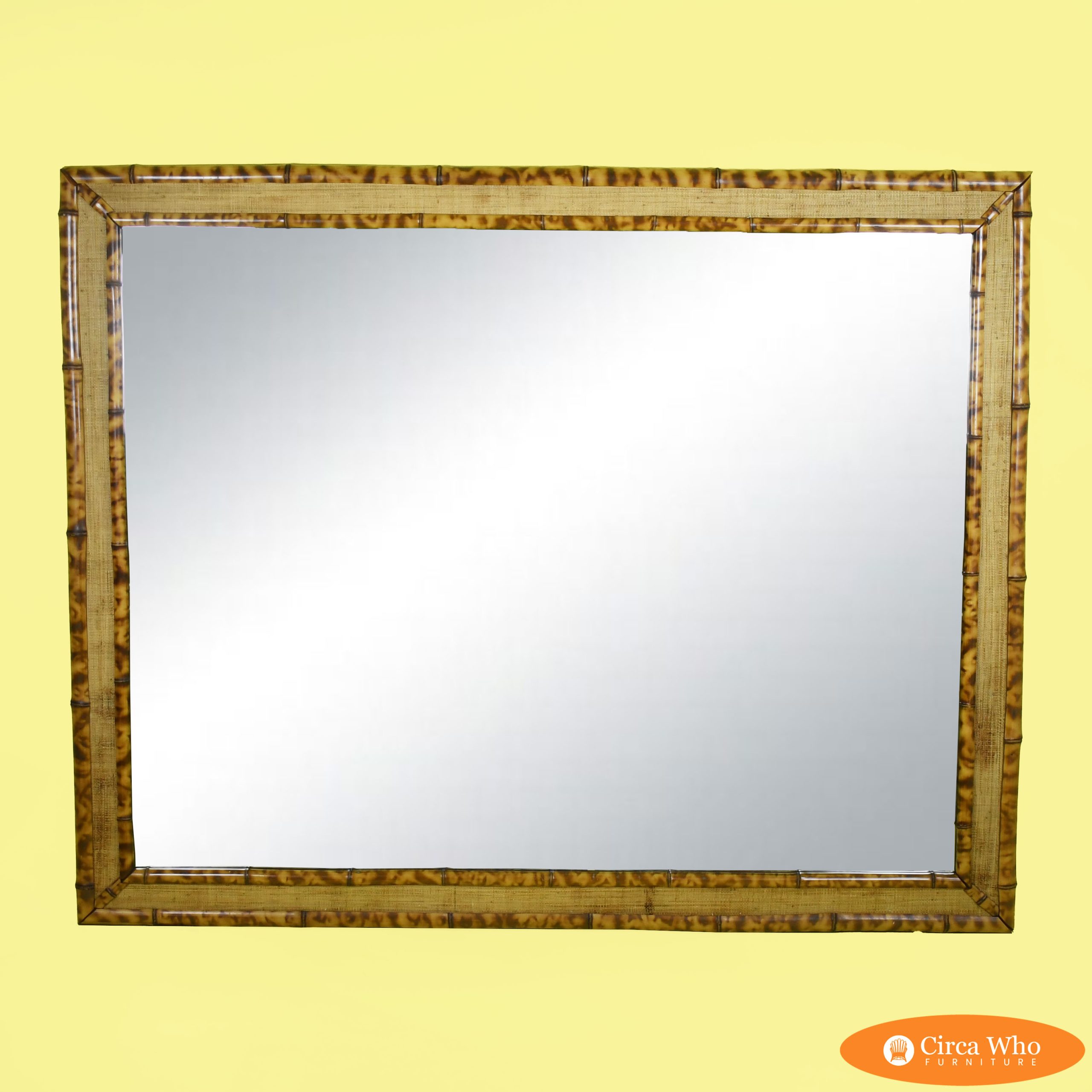 Oversized Burnt Bamboo and Grasscloth Mirror