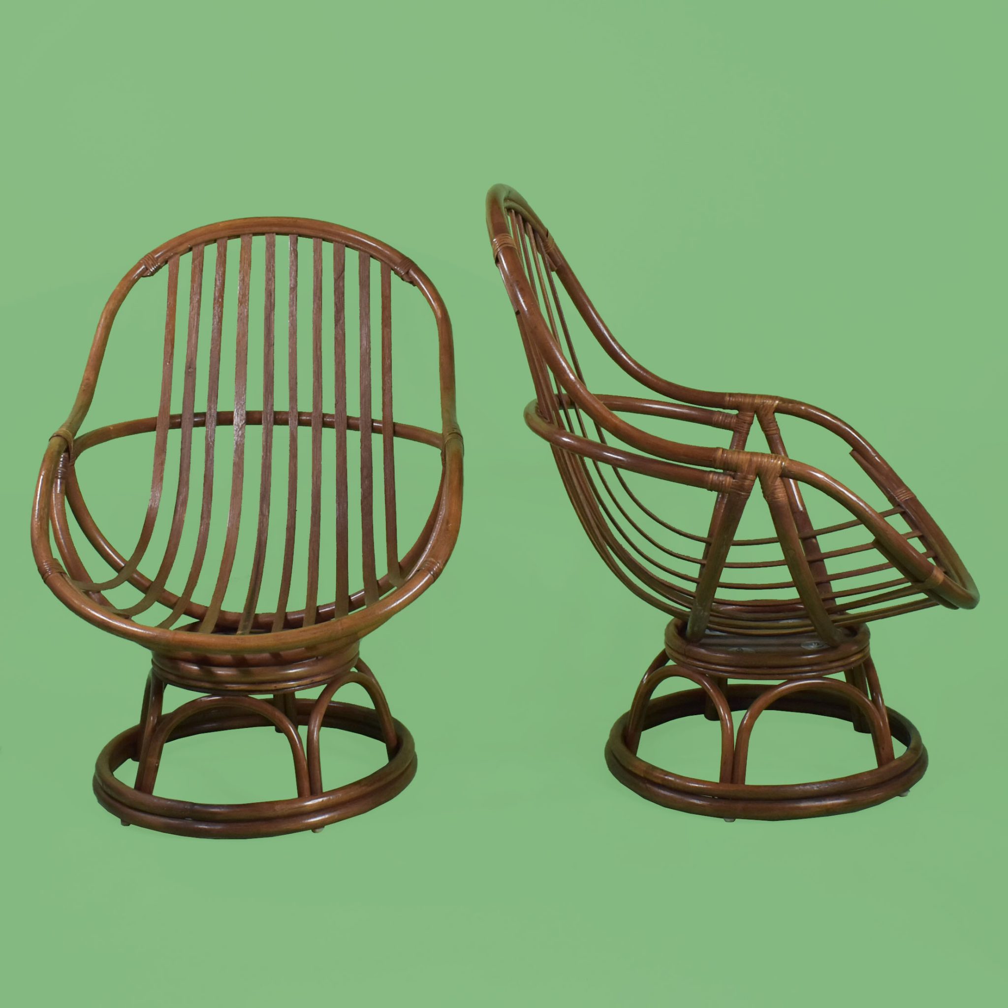 Pair of Rattan Barrel Chairs Circa Who