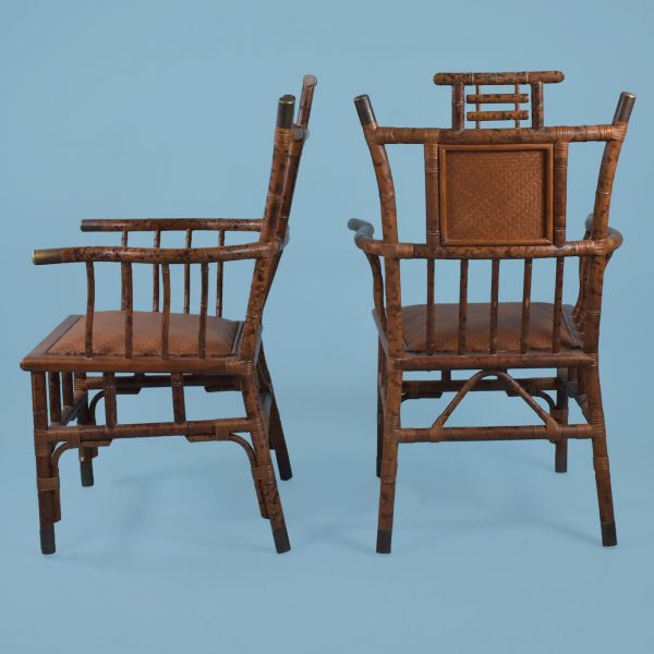 Pair Of Burnt Bamboo And Brass Pagoda Chairs