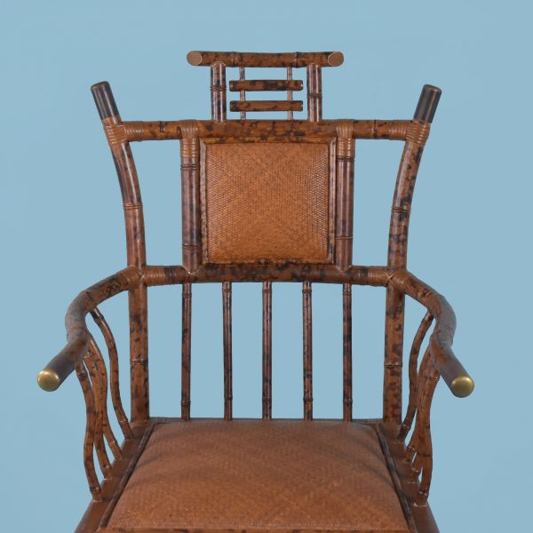 Pair Of Burnt Bamboo And Brass Pagoda Chairs
