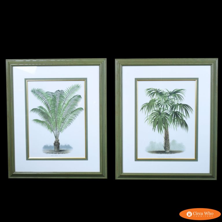 Pair Of Vintage Green Tropical Palm Art