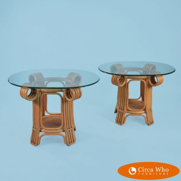 Pair of 4 Band Rattan Side Tables