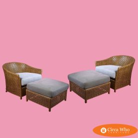 Pair of Antalya Lounge Chairs and Ottomans by McGuire