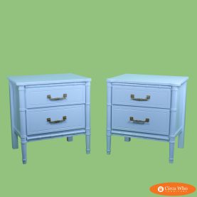 Pair of Baby Blue Faux Bamboo Nightstands