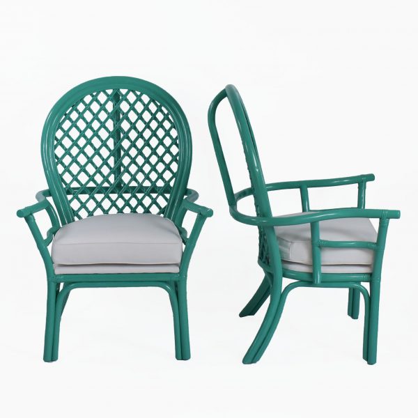 Pair of Balloon Back Green Arm Chairs
