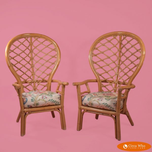 Pair of Balloon Back Rattan Lounge Chairs