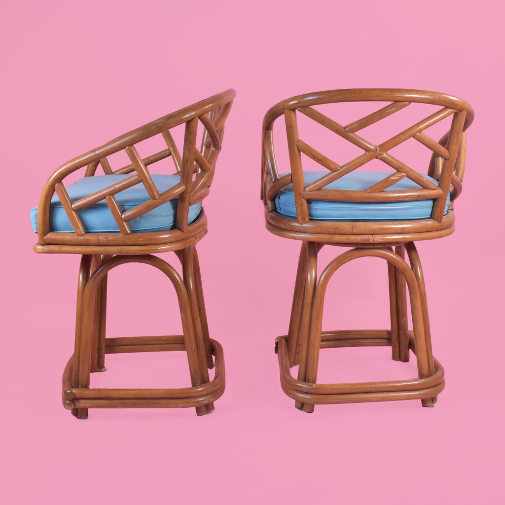 Pair Of Rattan Fretwork Low Stools Circa Who bean-around