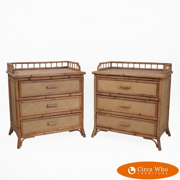 Pair of Bamboo and Grasscloth Nightstands