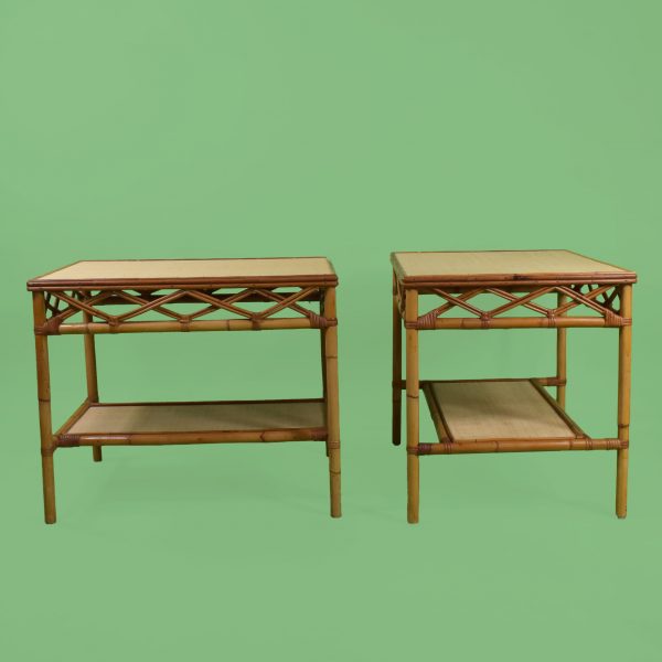 Pair of Bamboo and Grasscloth Side Tables