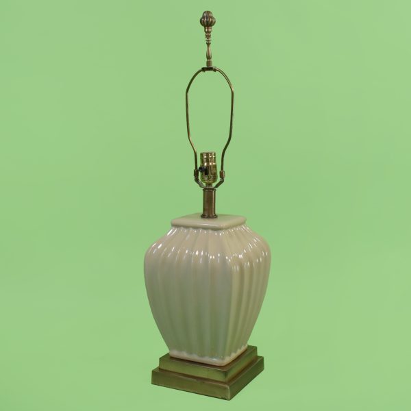 Pair of Beige Ceramic and Brass Table Lamps