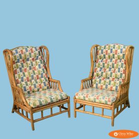 Pair of Bent Rattan Wingback Chairs