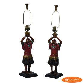 Pair of Bill Huebbe Monkey Table Lamps