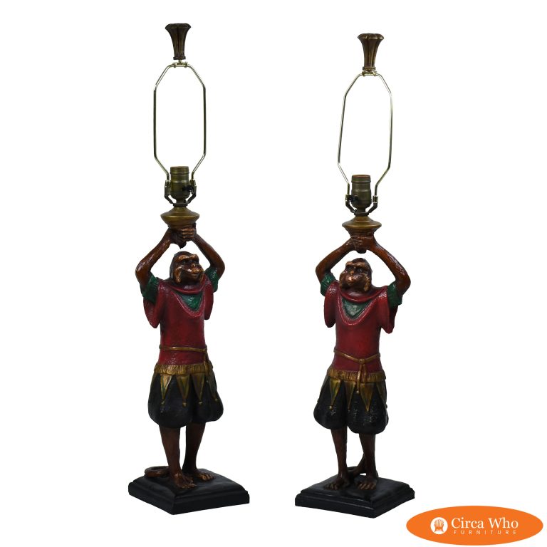 Pair of Bill Huebbe Monkey Table Lamps