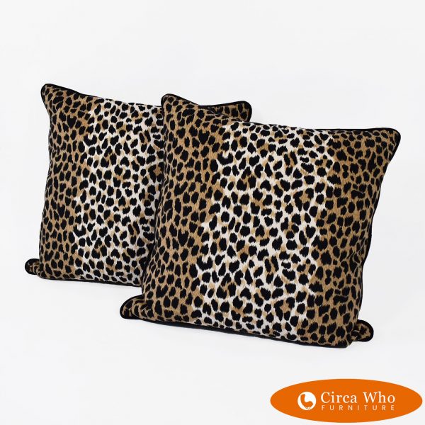 Pair of black velvet leopard pillows