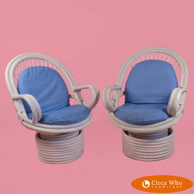 Pair of Blonde Papasan Swivel Chairs