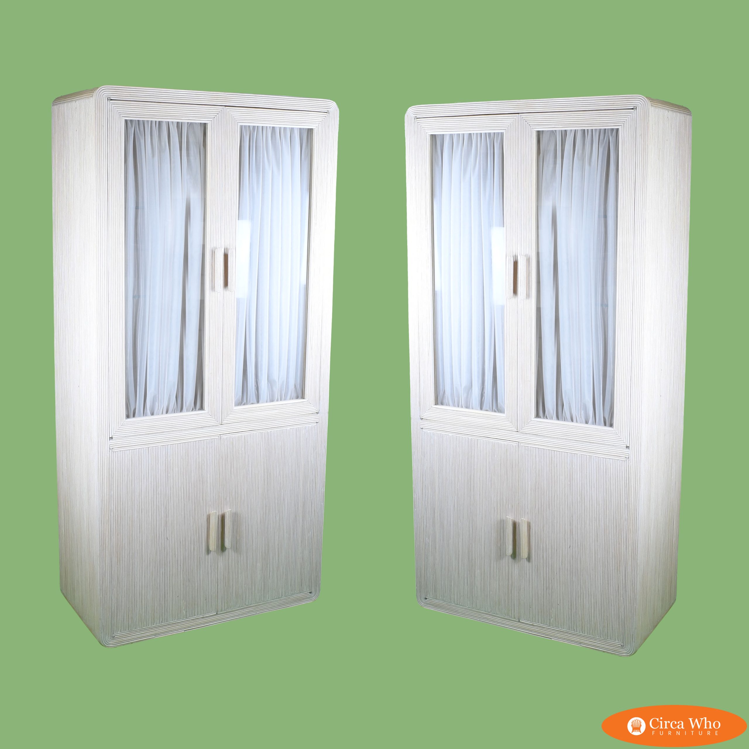 Pair of Blonde Pencil Reed Armoires