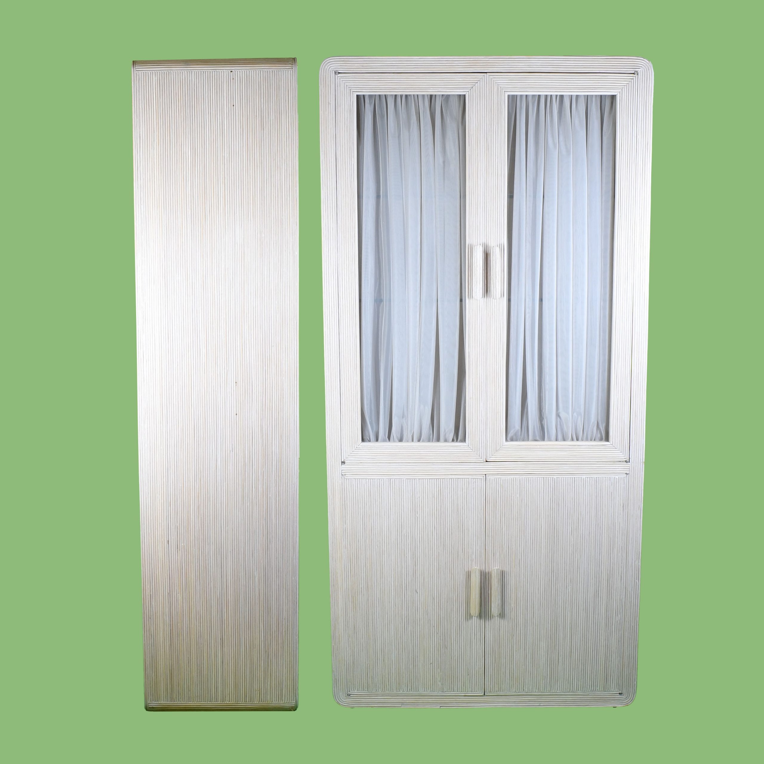 Pair of Blonde Pencil Reed Armoires