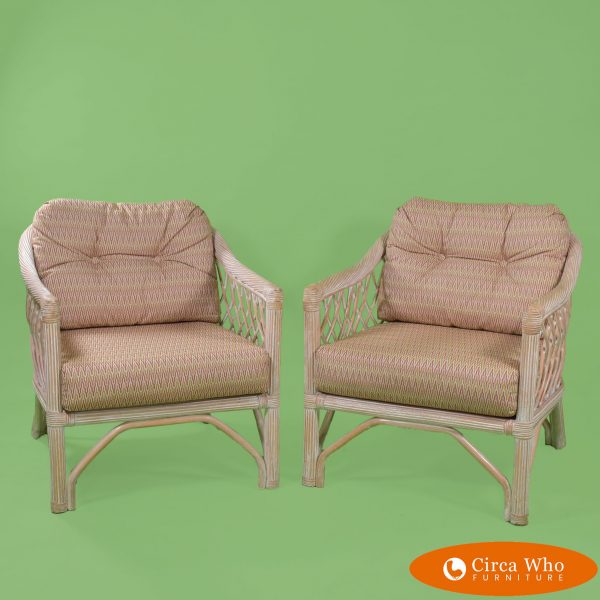 Pair of blonde twisted rattan chairs