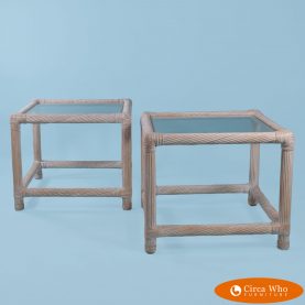 Pair of blonde twisted rattan end tables
