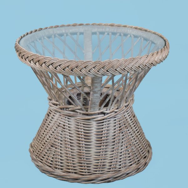 Pair of Blonde Woven Rattan Round Side Tables