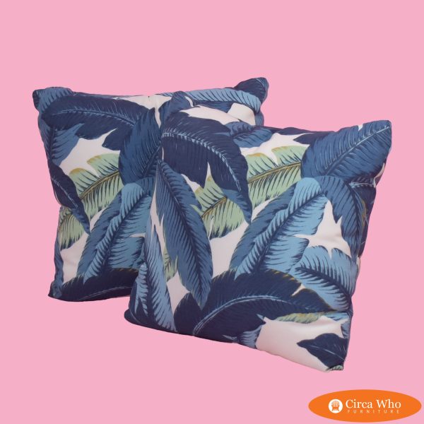 Pair of Blue Banana Leaf Pillows