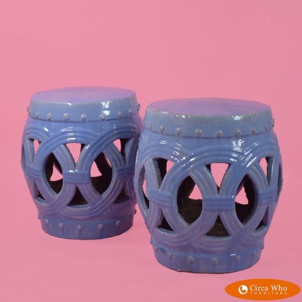 Pair of Blue Ceramic Large Garden Seats