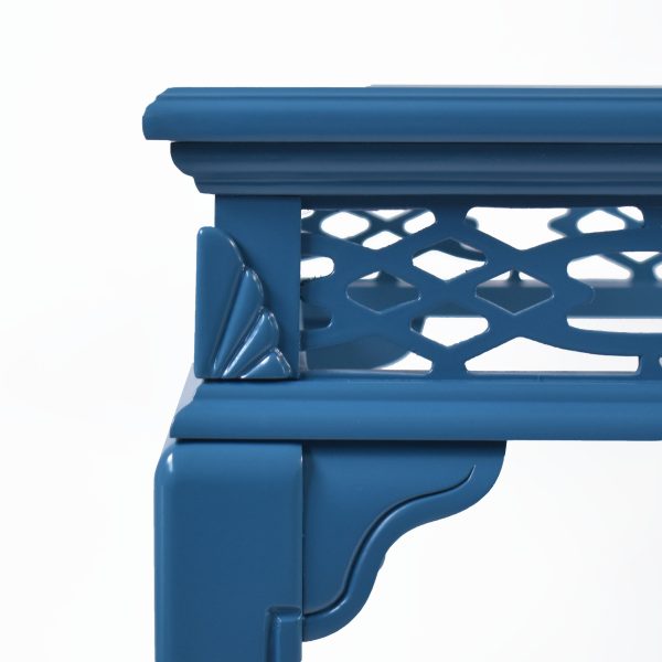 Pair of Blue Fretwork With Shell Side Tables