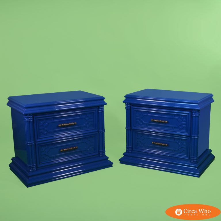 Pair of Blue Hollywood Regency Nightstands