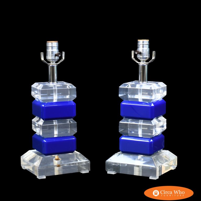Pair of Blue and Lucite Table Lamps