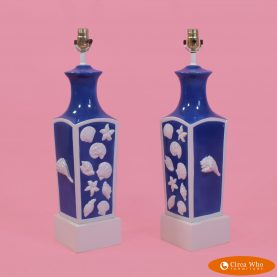 Pair of Blue and White Shell Lamps