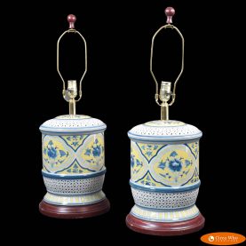 Pair of Blue and Yellow Chinoiserie Table Lamps