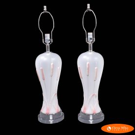 Pair of Blush Cattail Lucite Lamps