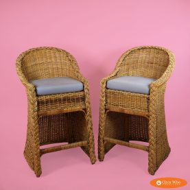 Pair of Braided Rattan Counter Stools