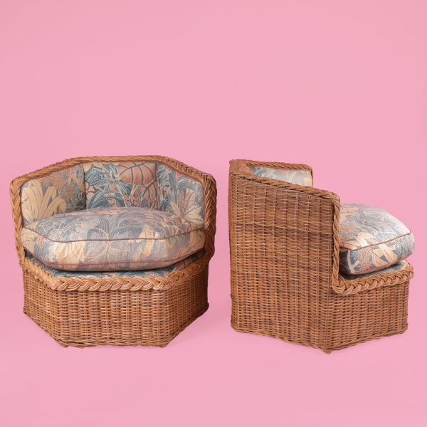 Pair of Braided Rattan Hexagonal Lounge Chairs