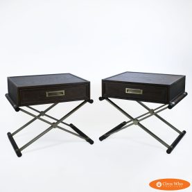 Pair of Brass Campaign Style Nightstands