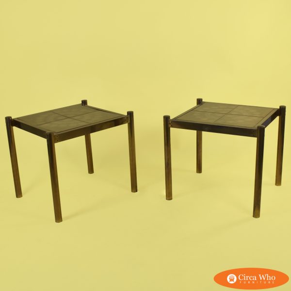 Pair of Brass Danish Ceramic Tile Top Tables