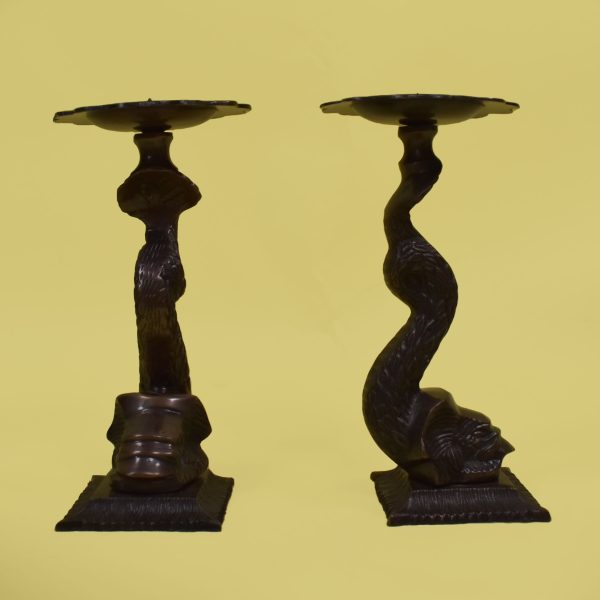 Pair of Brass Koi Candle Holders