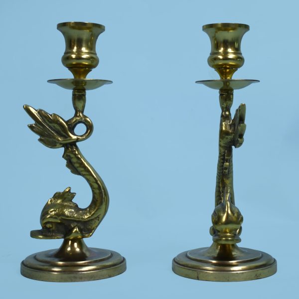 Pair of Brass Koi Candle Holders